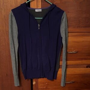 jcpenney Navy Blue and Gray Zip-Up Hooded Cardigan Sweater